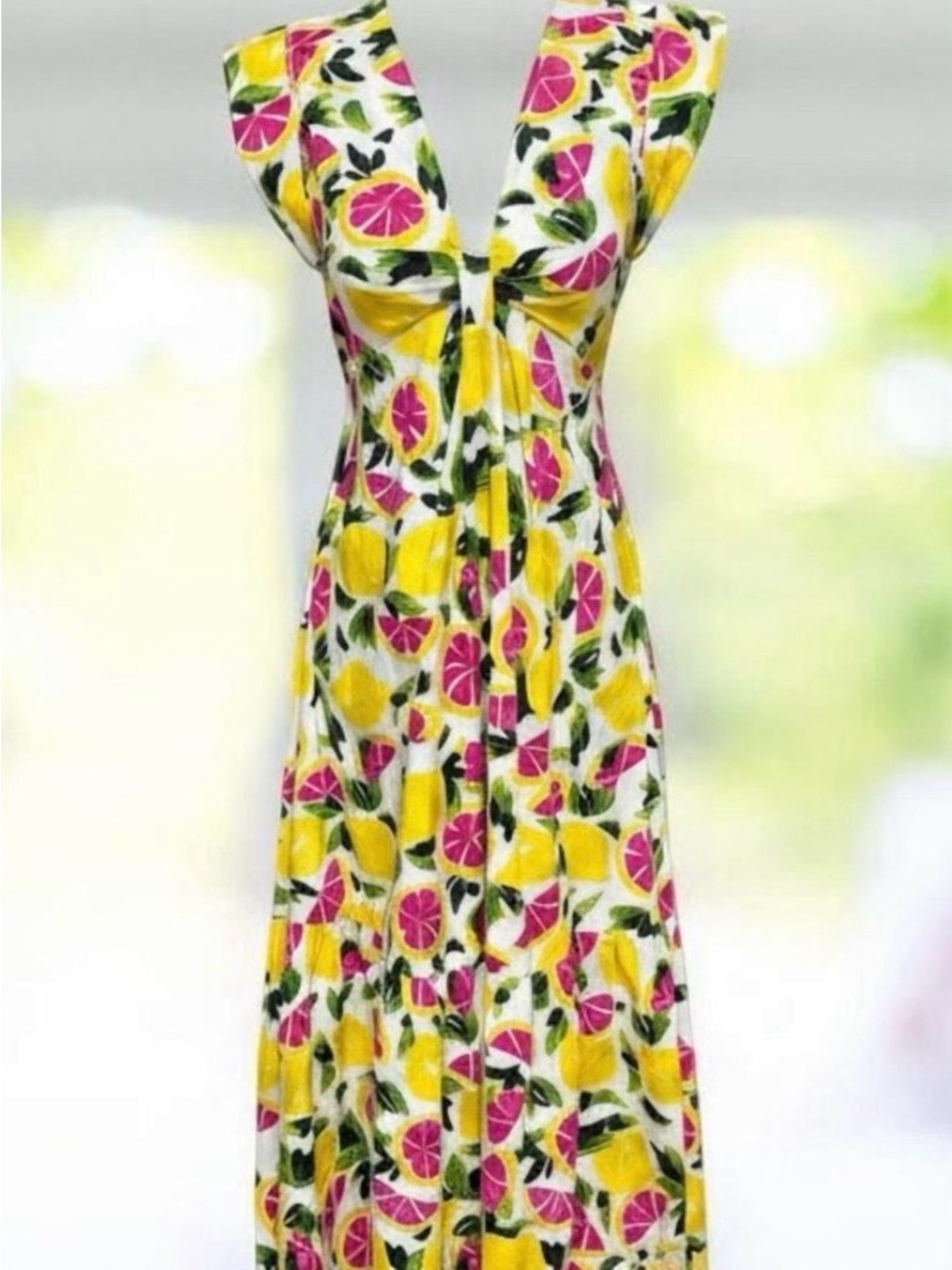 Steve Madden Amanda Grapefruit and Lemon Print Maxi Dress Size XS EUC
